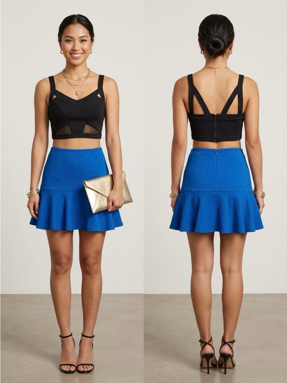 A/X Armani Exchange Cobalt Blue Flounce Skater Skirt
